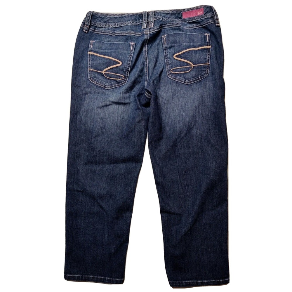 SEVEN7 Women Size 30 Blue With Pink Stitching Stretch Denim Capri Jeansโ